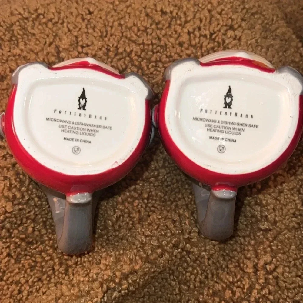 Pottery Barn Gnome Shaped Ceramic Mugs Set of 2 Coffee Tea Mugs Cups RARE FIND!!